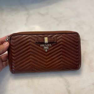 Prada Leather Chevron Zip Around Wallet